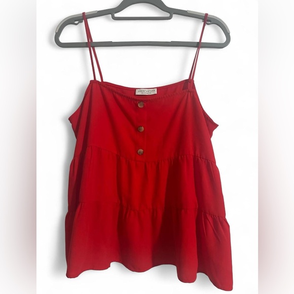 Paper Crane Red Camisole Top with Button Detail - Picture 1 of 5